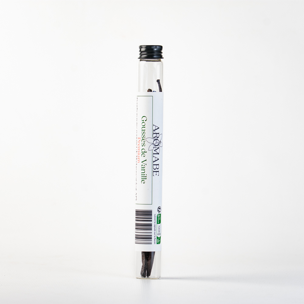 3 Gousses de vanille Bourbon Noire Gourmet Premium en tube en verre